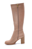 Women's Leather Zippered Heeled Boots | Derimod