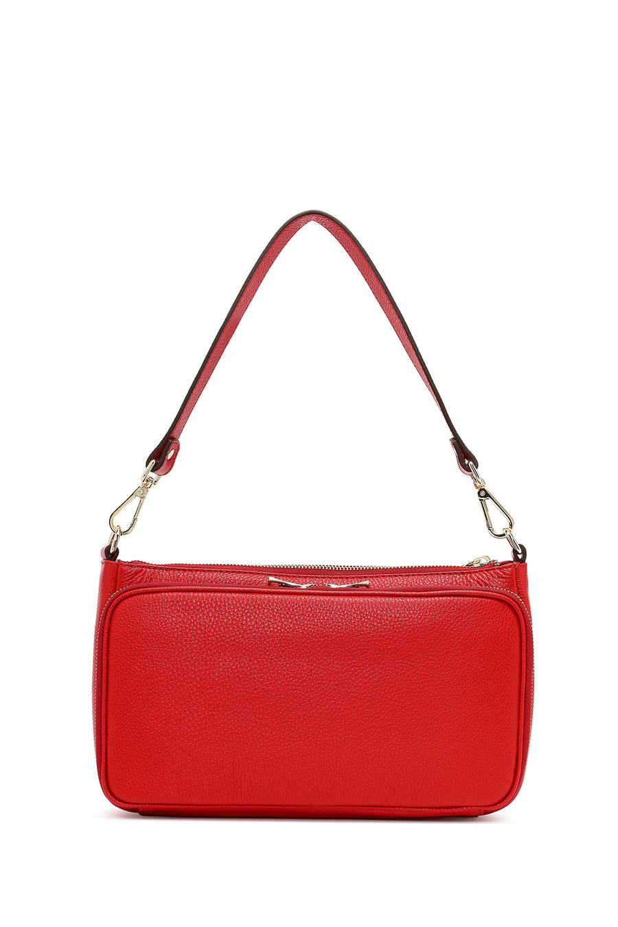 Women's Red Long Strap Leather Shoulder Bag