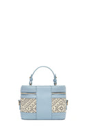 Women's Blue Long Strap Patterned Mini Box Crossbody Bag | Derimod