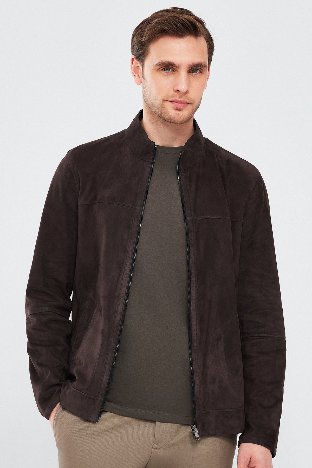 Clint Men's Brown Suede Double-Sided Leather Jacket 23SGD648110 | Derimod