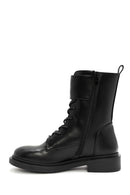 Women's Black Zipper Lace-Up Combat Boots | Derimod