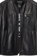 Morant Men's Black Mandarin Collar Leather Jacket | Derimod