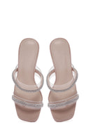 Women's Beige Stone Transparent Thick Heeled Slippers | Derimod