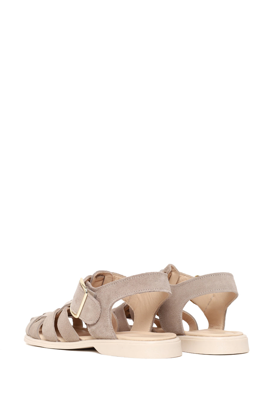 Woman Beige Ankle-Buckle Suede Leather Sandals
