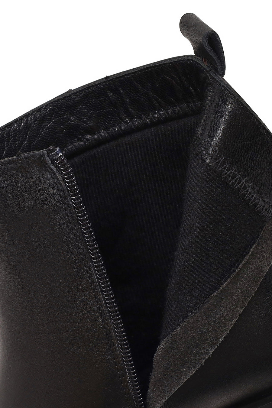 Woman Black Zip Closure Thick-Heeled Leather Classic Boots