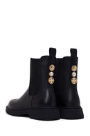 Woman Black Metal Detailed Leather Chelsea Boots | Derimod