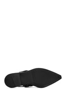 Women's Black Open Back Buckled Patent Leather Ballerinas | Derimod
