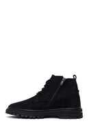 Male Black Zip Closure Thick-Soled Nubuck Leather Boots | Derimod