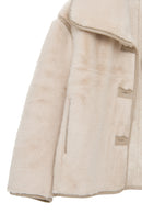 Malmö Women's Beige Round Neck Oversize Teddy Leather Jacket | Derimod