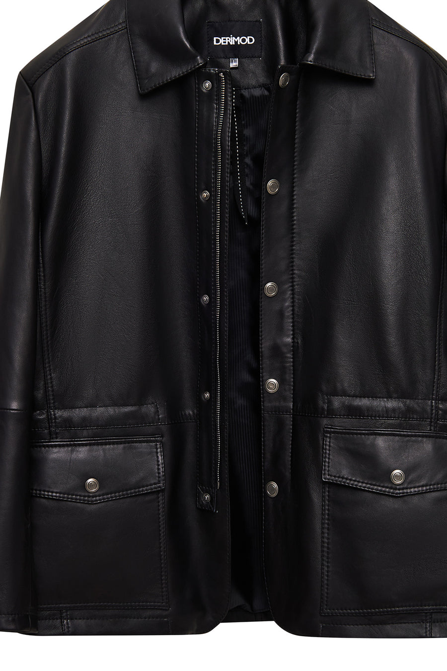 Salah Men's Black Shirt Collar Leather Jacket
