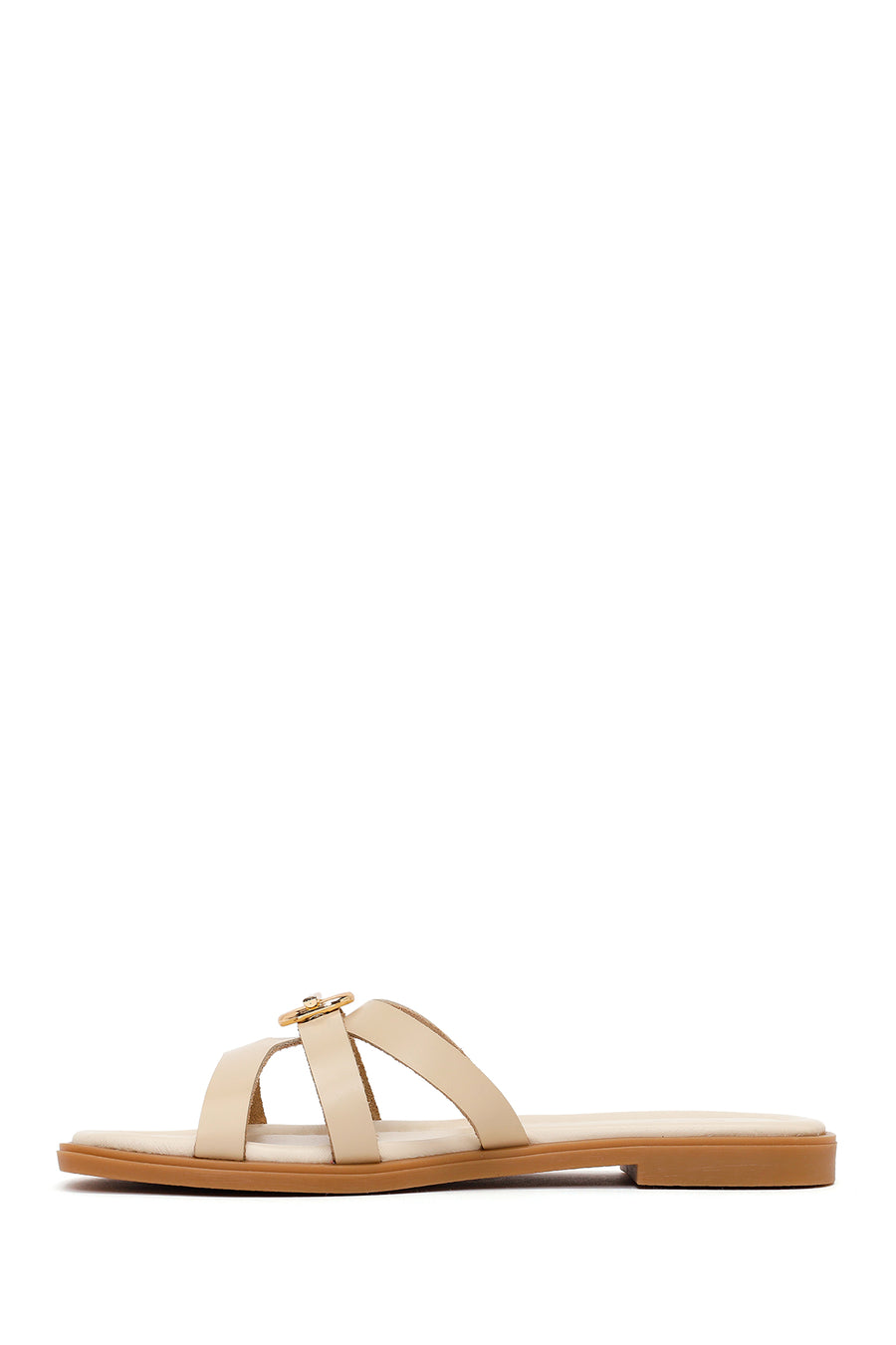 Woman Cream Buckled Leather Slipper