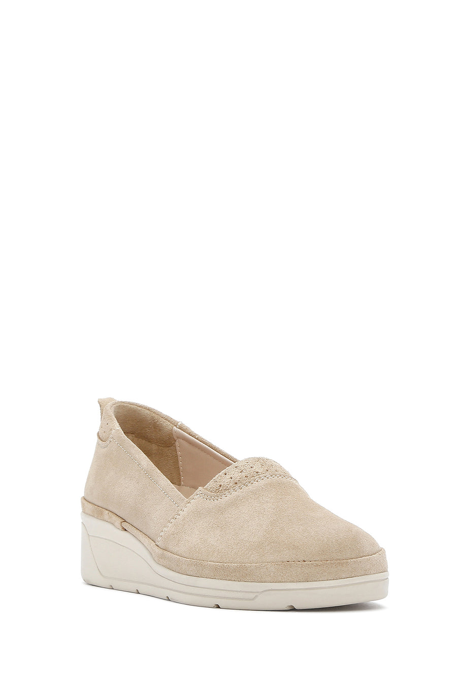 Women's Beige Wedge Heel Suede Leather Comfort Loafer