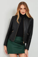 Emily Women's Black Short Leather Jacket | Derimod