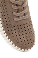 Woman Mink Lace-Up Thick-Soled Patterned Suede Comfort Shoes | Derimod