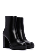 Women's Black Zippered Thick Heeled Leather Boots | Derimod