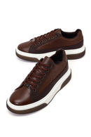 Male Brown Lace-Up Thick-Soled Leather Sneaker | Derimod