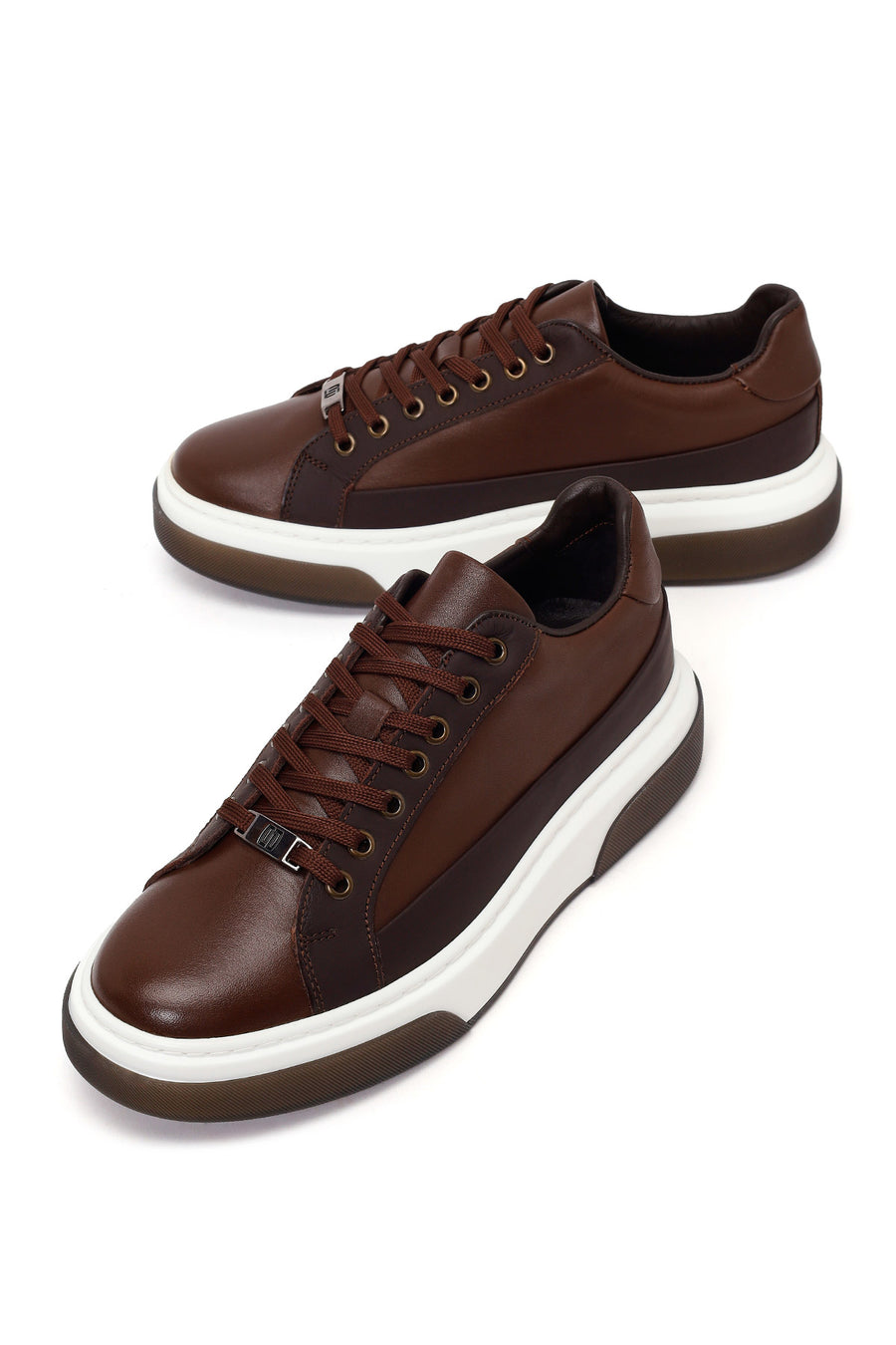 Male Brown Lace-Up Thick-Soled Leather Sneaker