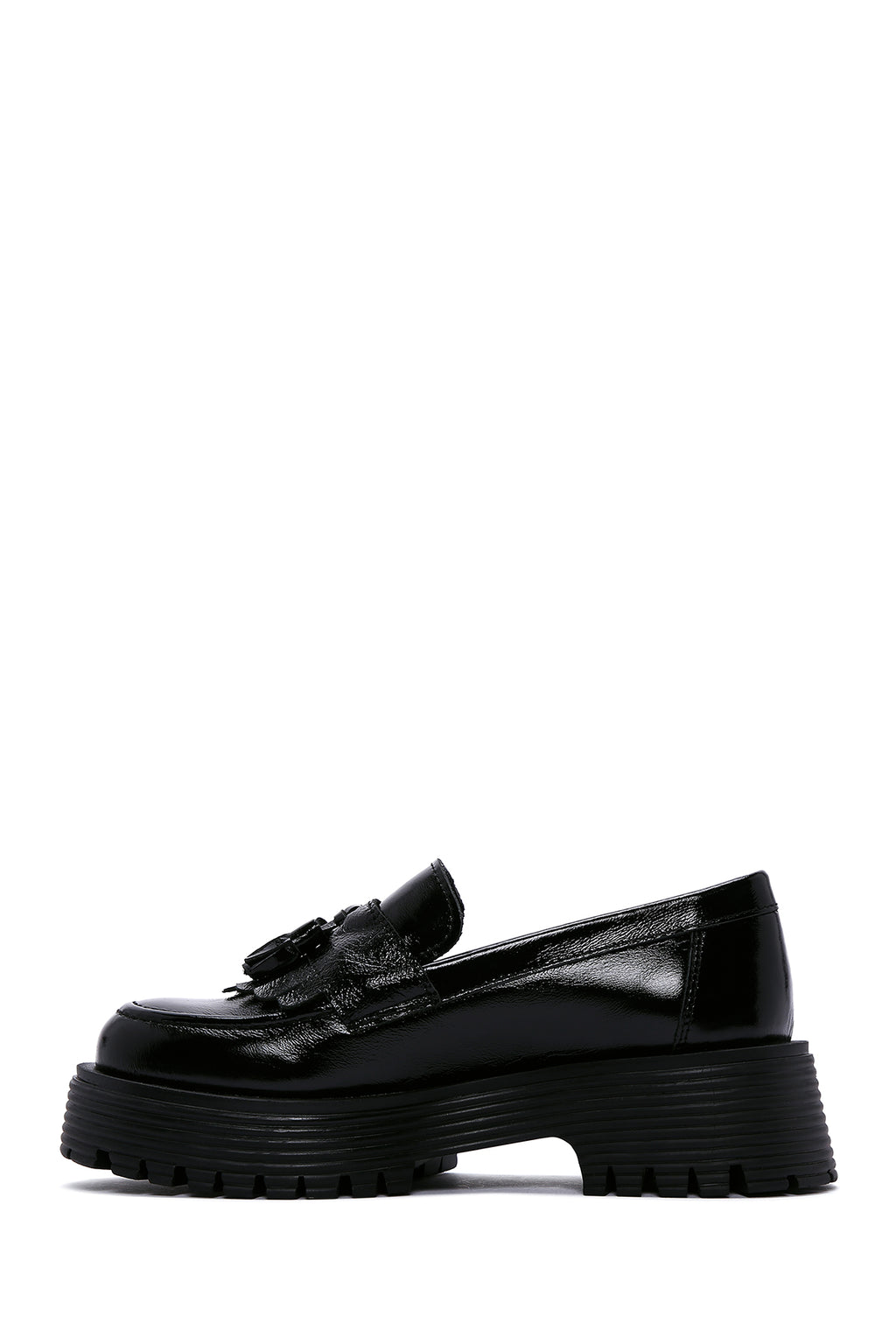 Kadın Siyah Püsküllü Deri Maskülen Loafer