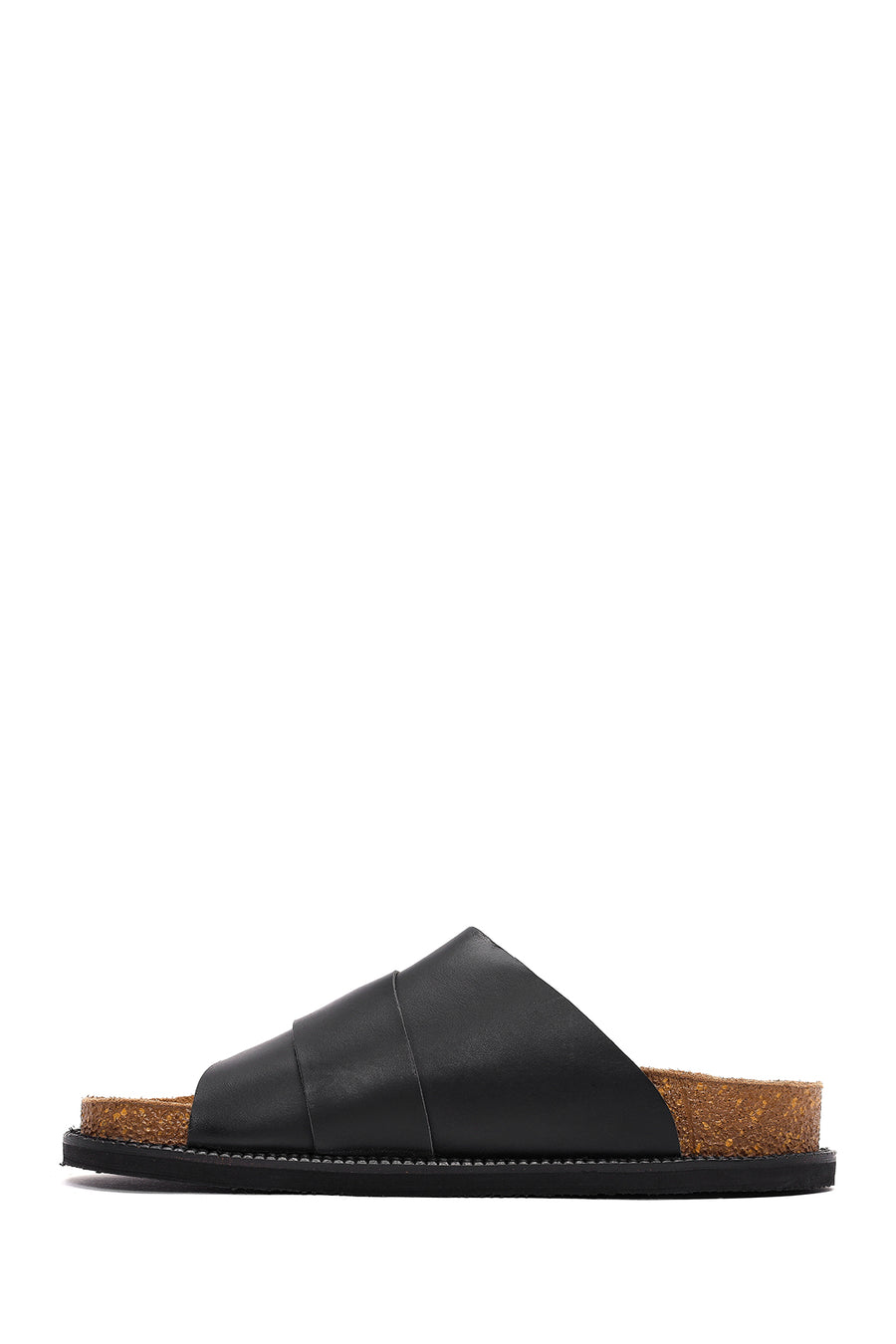 Women's Black Strappy Leather Slippers