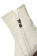 Women's Ecru Leather Zippered Heeled Boots | Derimod