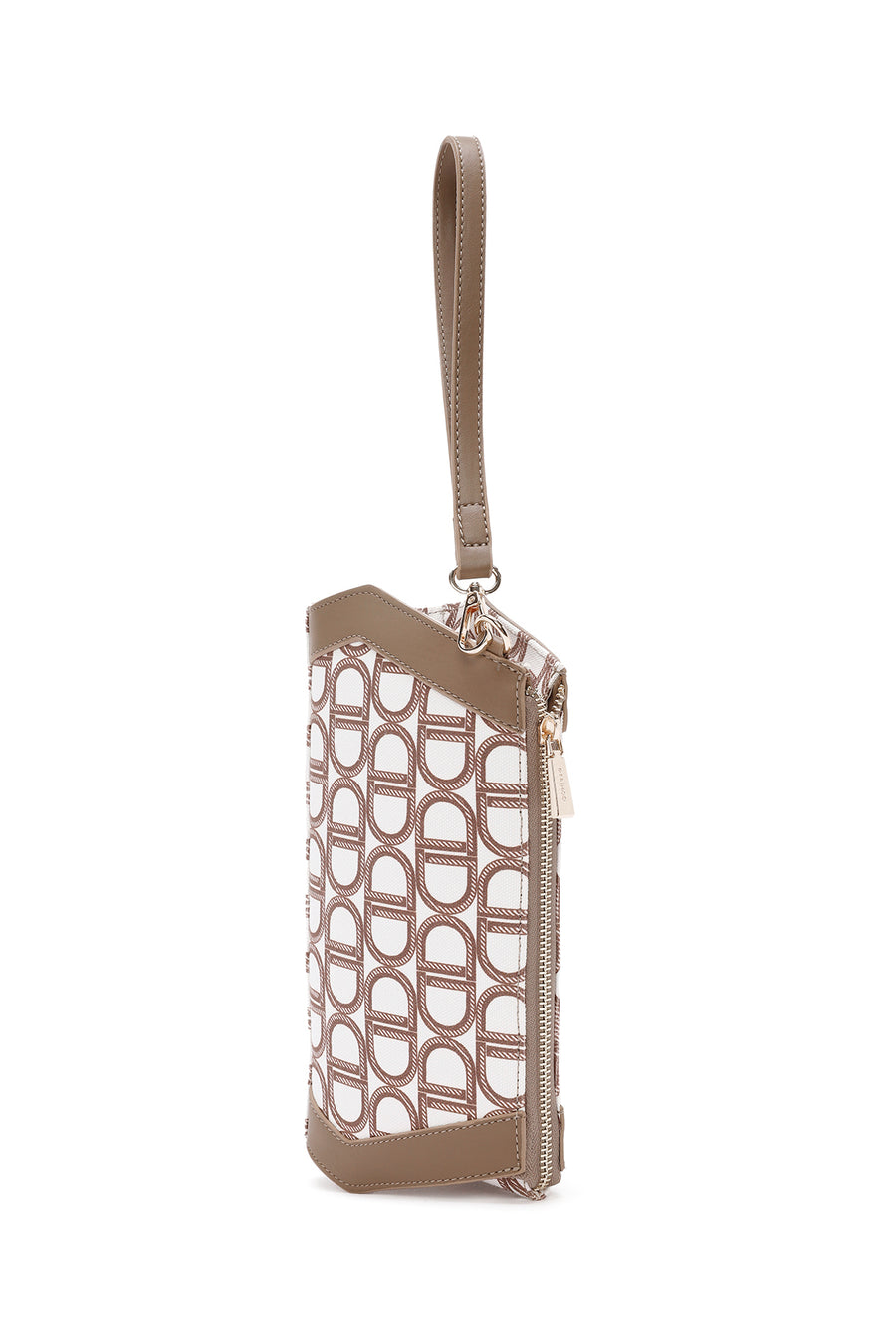 Women's Beige Long Strap Fabric Monogram Patterned Clutch Bag