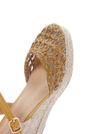 Women's Beige Wedge Heel Espadrille Straw Sandals | Derimod