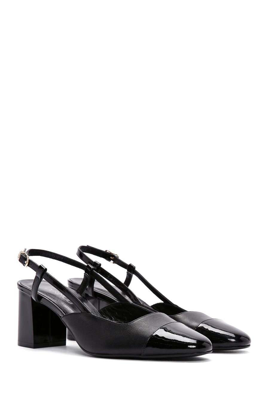 Women's Black Open-Back Heeled Leather Shoes