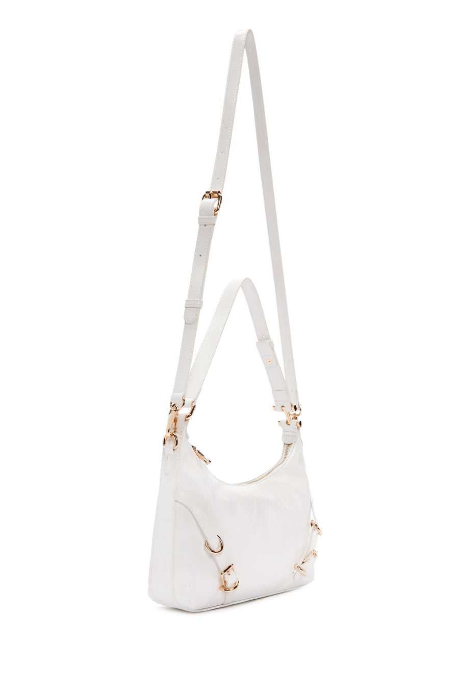 Women's White Long Strap Patent Leather Shoulder Bag