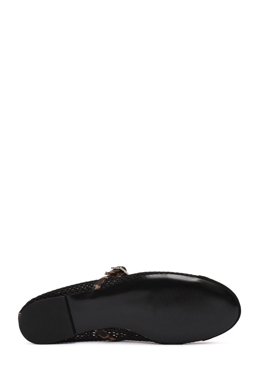 Women's Black Leopard Patterned Buckled Mesh Leather Ballerinas