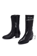 Women's Black Zippered Leather Cowboy Boots | Derimod