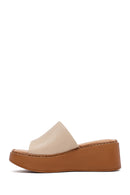 Women's Beige Platform Heel Leather Comfort Slippers | Derimod