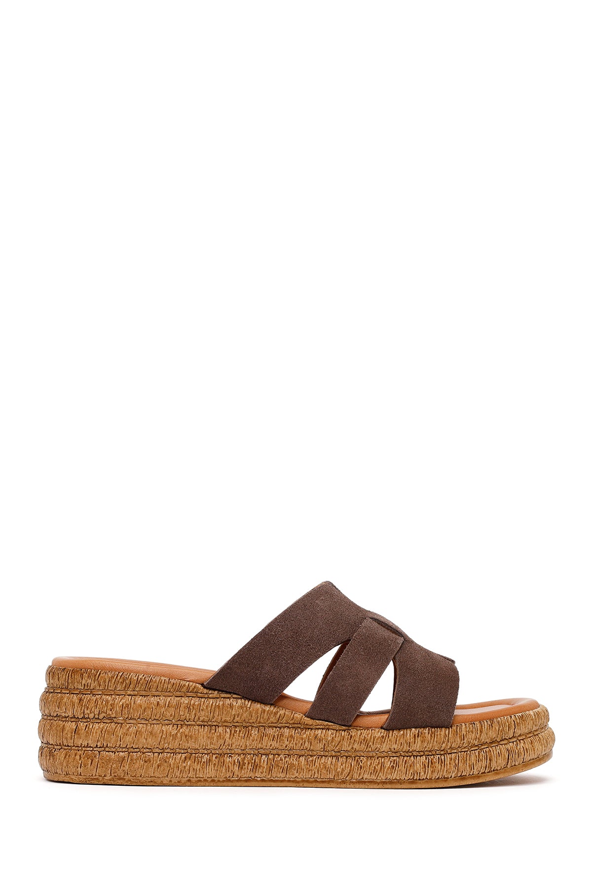 Woman Mink Wedge-Heel Suede Leather Slippers 26SFD361610 | Derimod