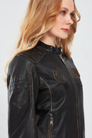 Tampa Women's Bronze Emblem Sports Leather Coat | Derimod