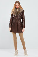 Rhoda Women's Brown Fur Leather Trench Coat | Derimod