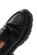 Women's Black Leather Masculine Loafer | Derimod