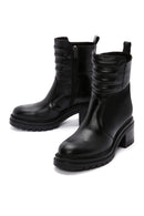 Women's Black Leather Zippered Heeled Boots | Derimod