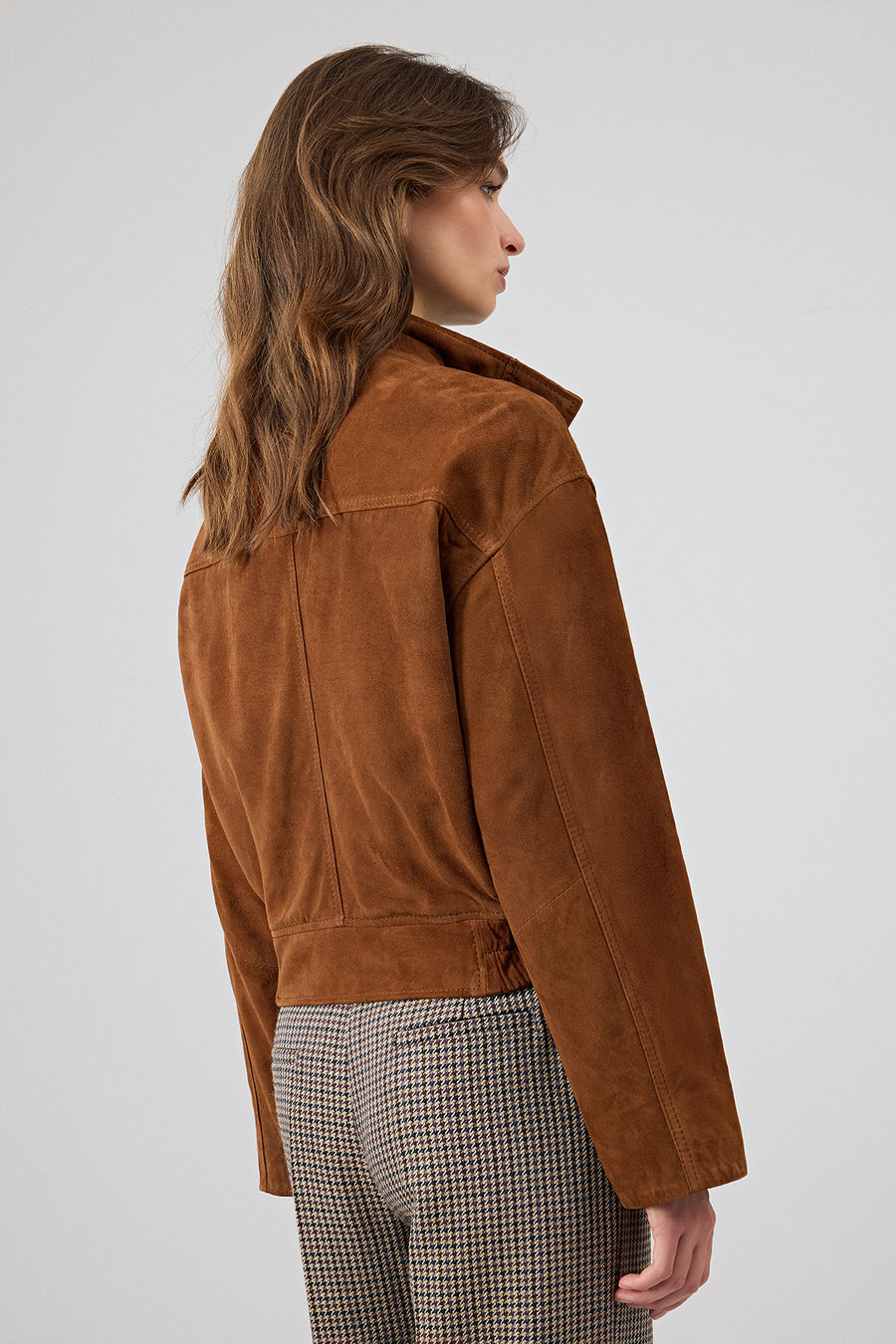 Anita Women's Brown Oversize Short Suede Leather Jacket