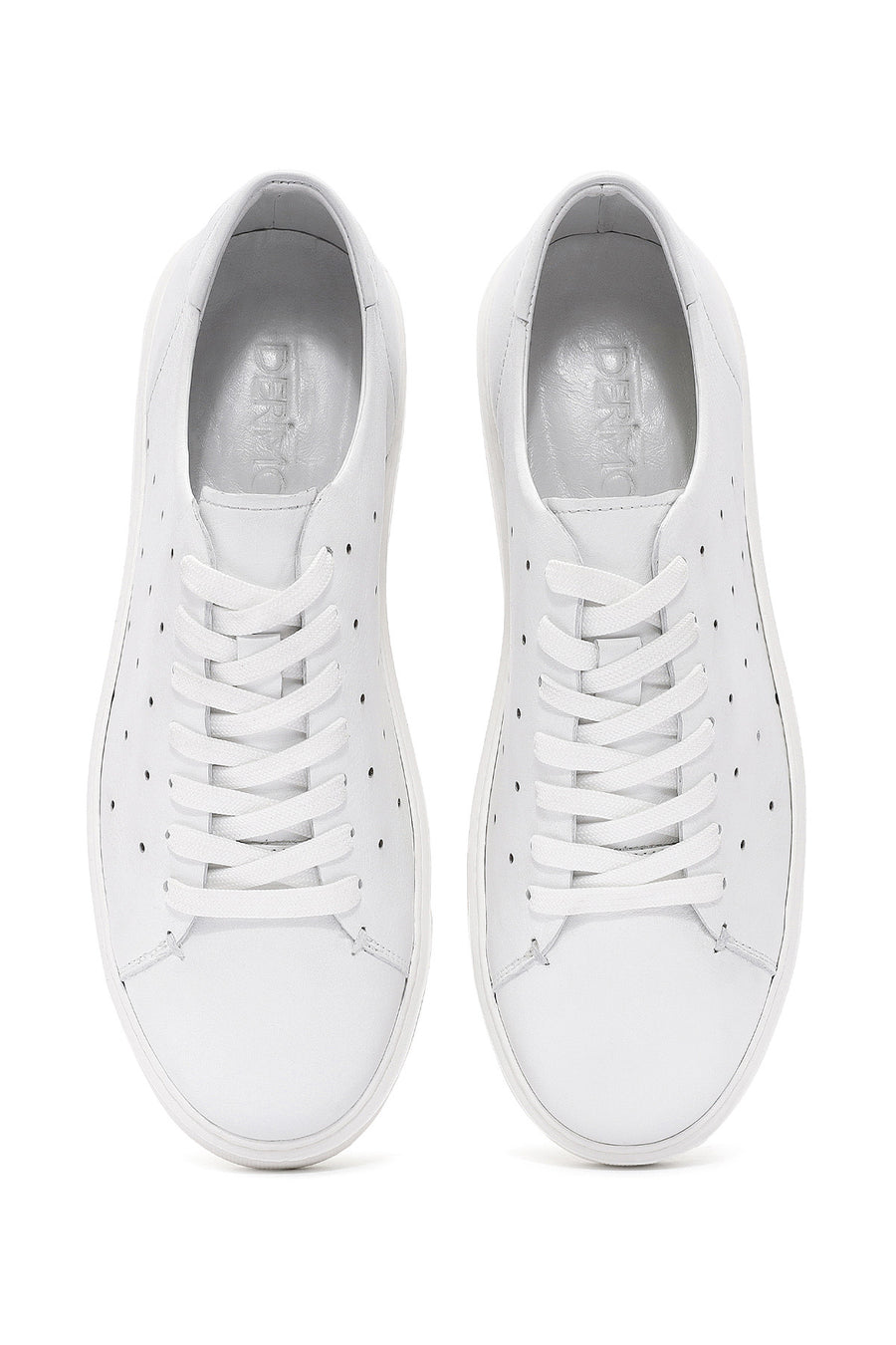 Men's White Lace-up Thick-Sole Leather Sneaker