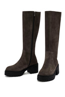 Women's Mink Zippered Thick Heel Suede Leather Boots | Derimod