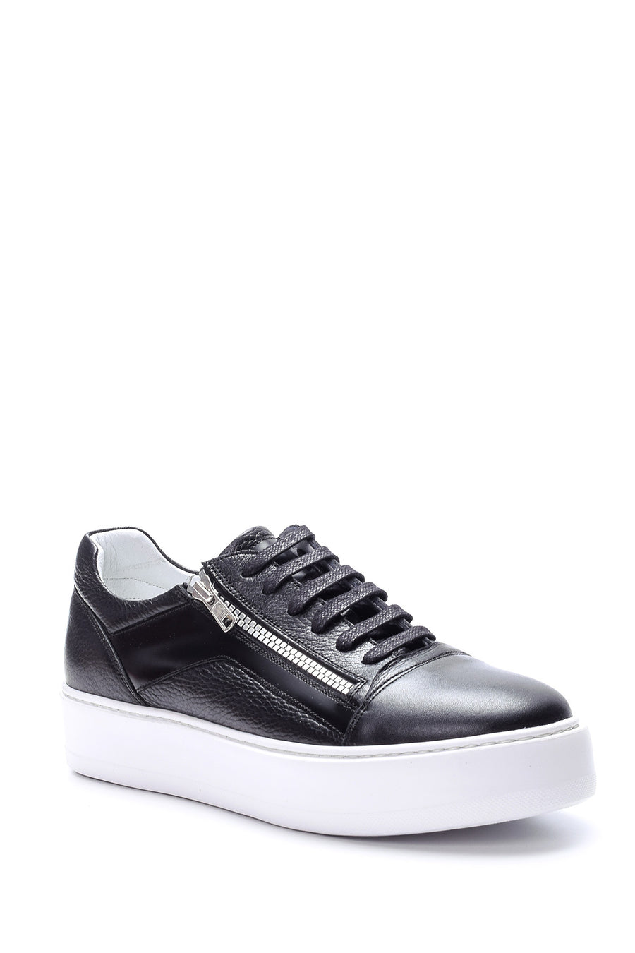 Erkek Fermuar Detaylı Deri Sneaker