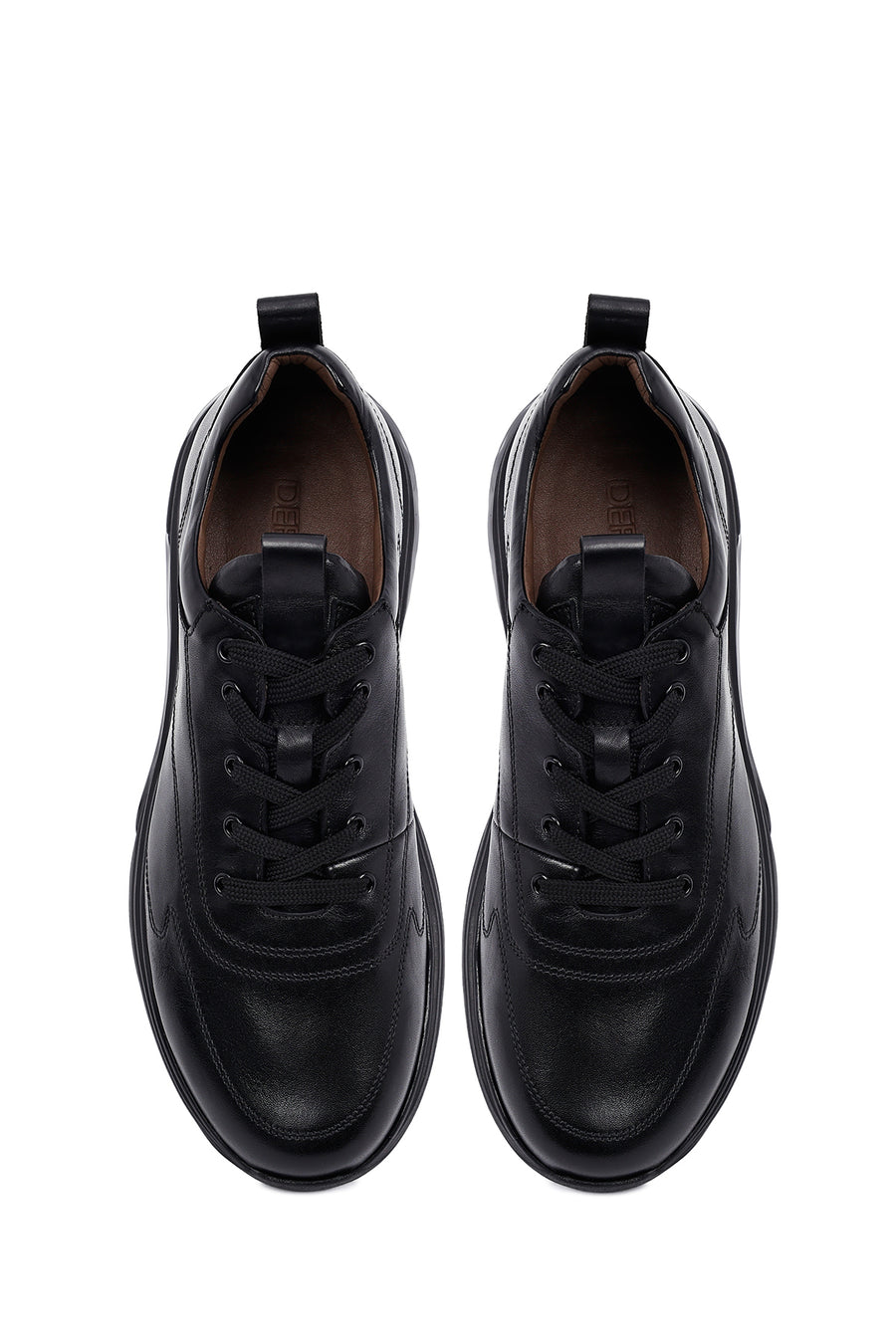Erkek Siyah Bağcıklı Deri Casual Sneaker