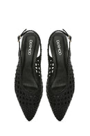 Women's Black Braided Open Back Ballerinas | Derimod