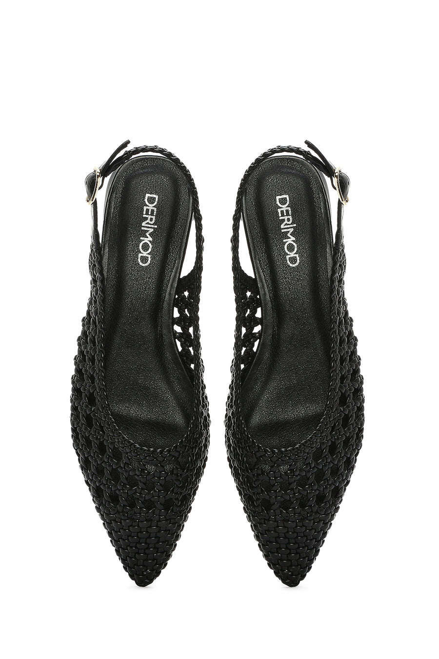 Women's Black Braided Open Back Ballerinas