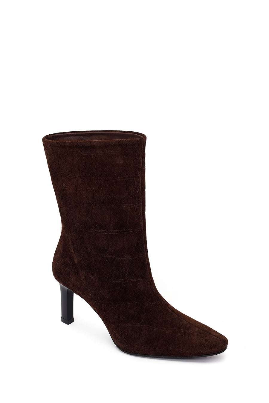 Woman Brown Thin Heeled Printed Suede Boots