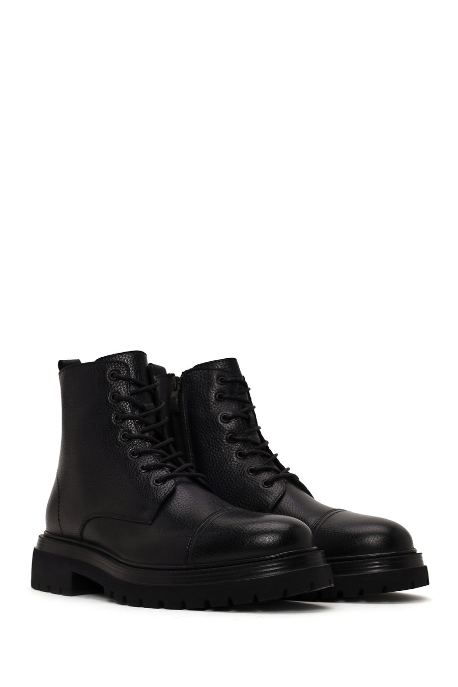 Male Black Lace-up Zip Closure Leather Casual Boots
