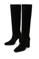 Women's Black Suede Leather Heeled Boots | Derimod