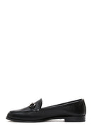 Women's Black Buckle Detailed Leather Masculine Loafer | Derimod