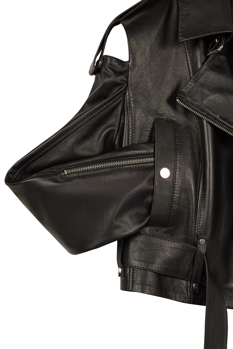 Avanti Woman Black Off-Shoulder Short Biker Leather Jacket