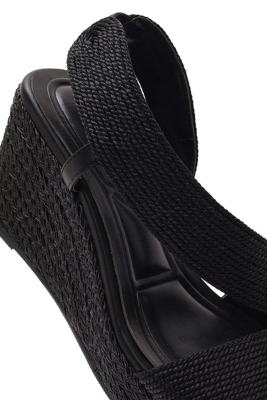 Women's Black Wedge Heeled Knitted Espadrille Sandals