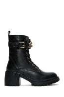 Women's Black Leather Buckle Heeled Boots | Derimod